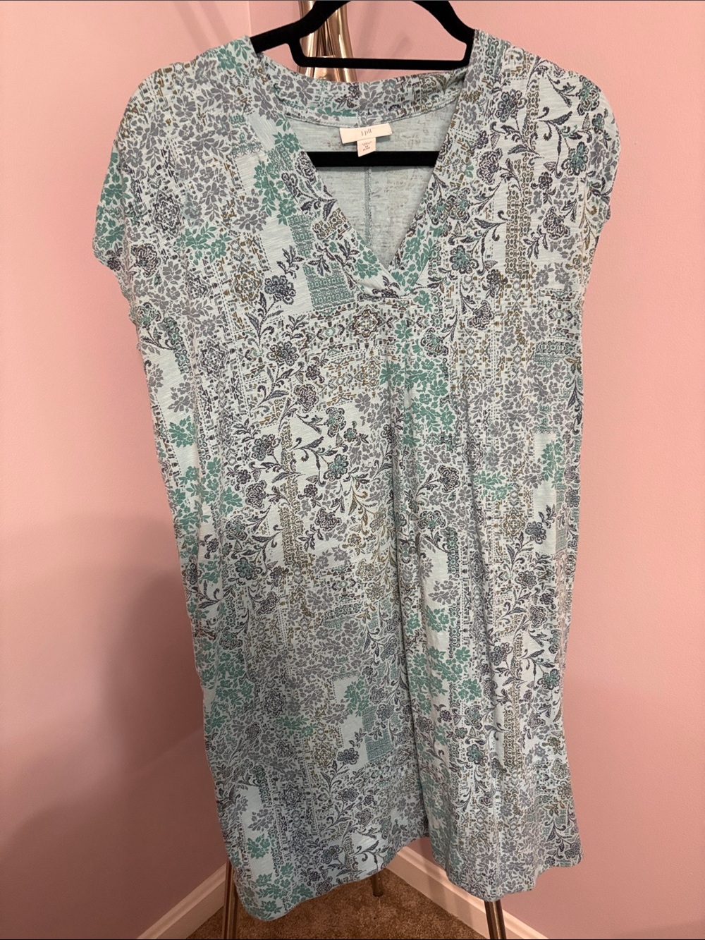J. Jill Light Blue & Teal Floral V-Neck Dress